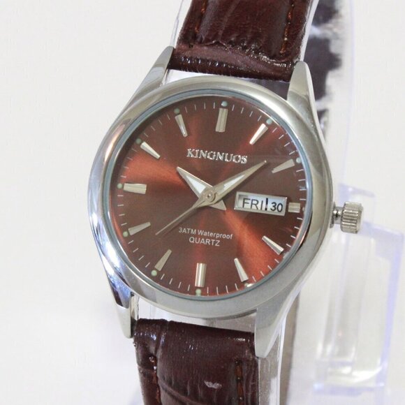 Accessories - Women's Contemporary Dress Watch Silver With Brown Strap 28mm